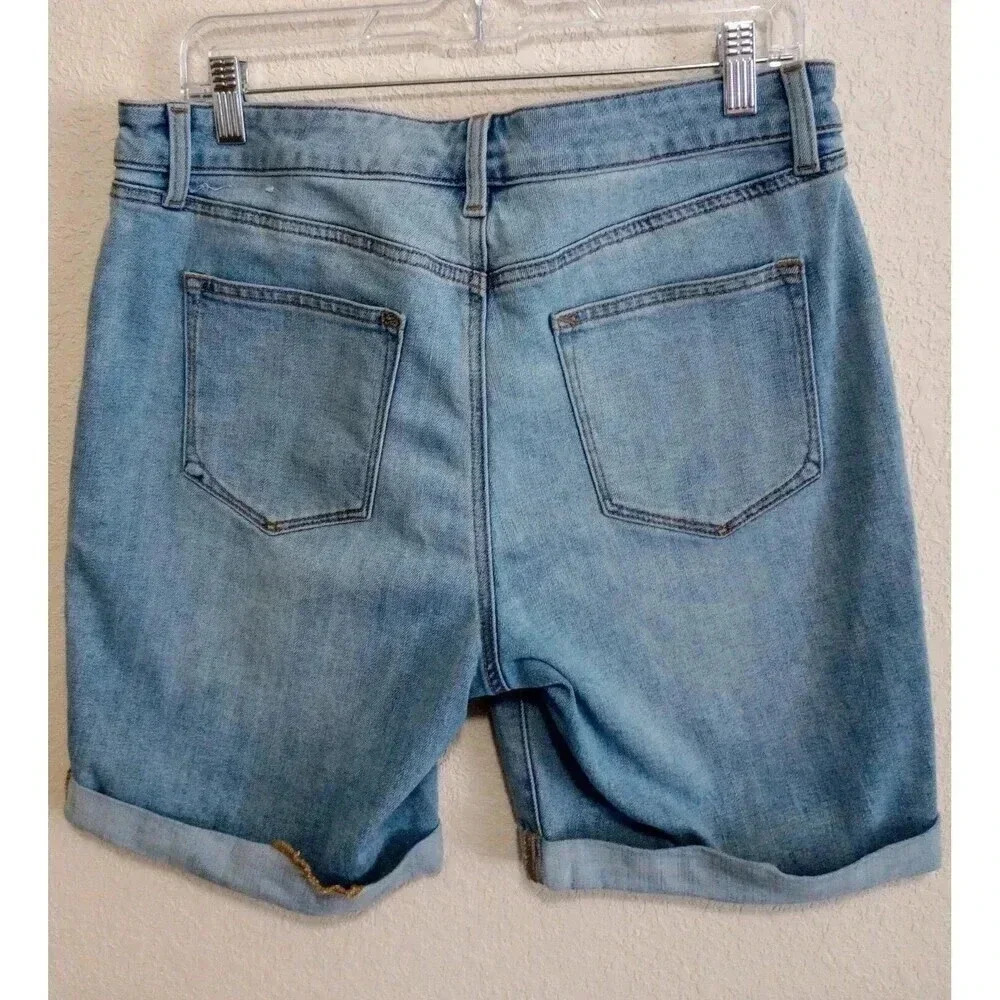Talbots Flawless Denim Jean Girlfriend Shorts Blue Light Wash Cuff Sz 10 Petite - Picture 2 of 5